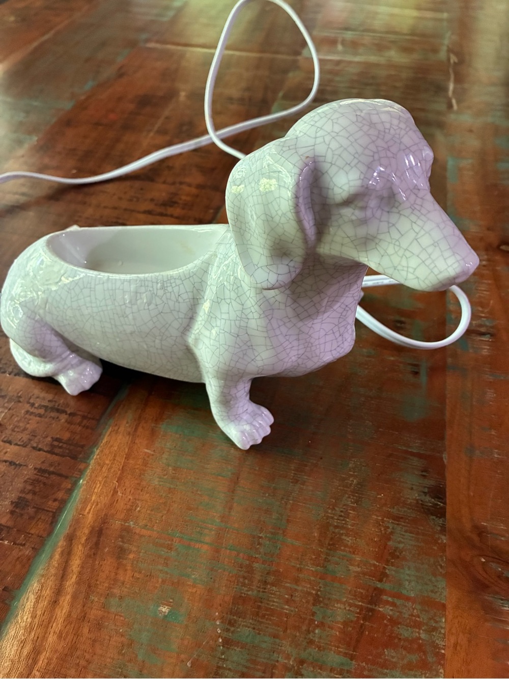 Retired Scentsy Dachshund Warmer White Crackle Weiner Dog Wax Element Warmer